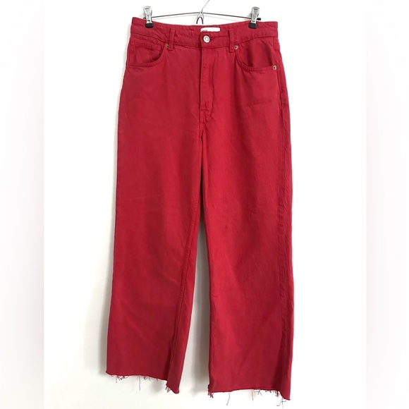 Zara Red Wide Leg Denim Jeans 10 - Picture 1 of 3